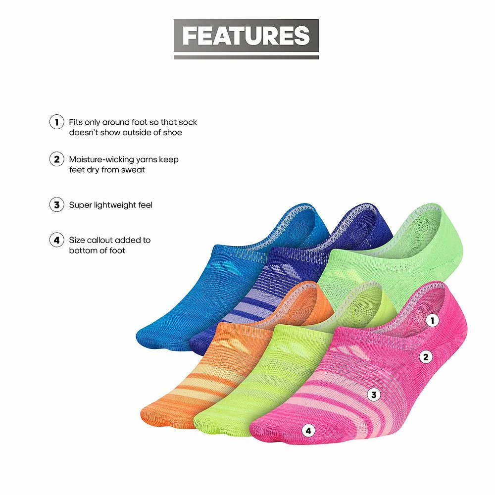 Girl's adidas Superlite Super No Show Socks 6-Pack 11 Girl's adidas Superlite Super No Show Socks 6-Pack - Image 9
