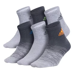 Boys adidas 6 Pack Superlite Quarter Socks -Adidas shop 4638808 White Gray Marl