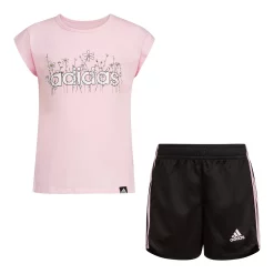 Girls 4-6x Adidas Graphic Tee & Mesh Short Set -Adidas shop 5819755 Clear Pink