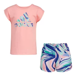 Girls 4-6x Adidas Tee & Woven Short Set -Adidas shop 5819756 Glory Pink