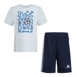 Boys 4-7 adidas Logo Graphic Tee & 3 Striped Shorts Set